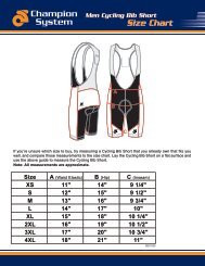 Champion Systems Bib Nix Sizing Chart