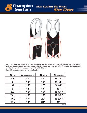 Champion Systems Bib Nix Sizing Chart