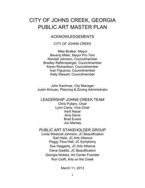 City of Johns Creek Public Art Master Plan