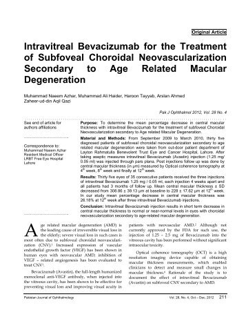 Intravitreal Bevacizumab for the Treatment of Subfoveal Choroidal ...