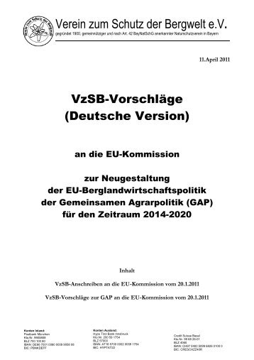 VorschlÃ¤ge des VzSB an die EU-Kommission zur Neugestaltung der ...