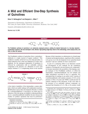 A Mild and Efficient One-Step Synthesis of Quinolines