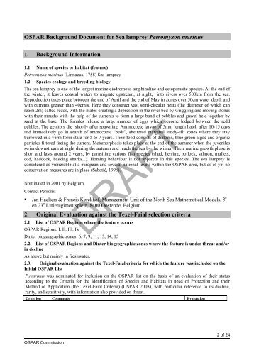 OSPAR Background Document for Sea lamprey Petromyzon ...