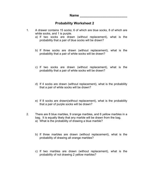 Probability Worksheet With Answers