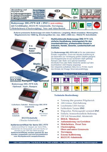 Bodenwaage IHG-PFW-KB ( IP65 ) ( nicht eichfÃ¤hig ) - Waagenscout