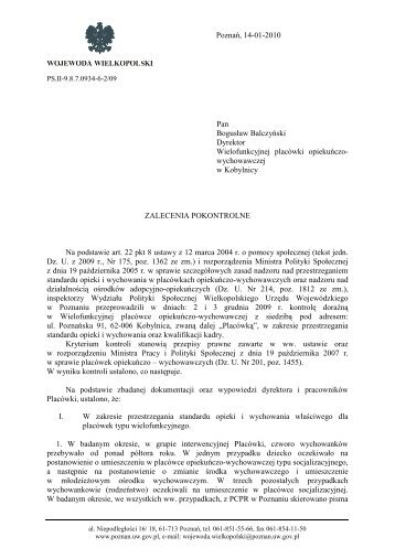 zalecenia pokontrolne - Biuletyn Informacji Publicznej, Wielkopolski ...