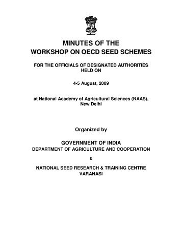 Minutes of the Workshop on OECD SEED SCHEMES - SeedNet India