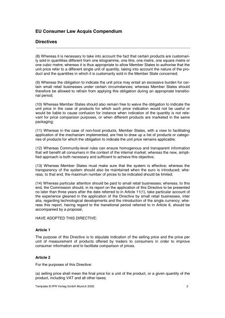 EU Consumer Law Acquis Compendium Directives - Zoll.jura.uni ...