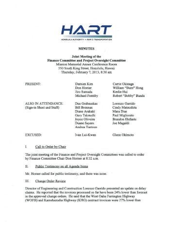 HART Joint Finance/Project Oversight Committee Meeting Minutes