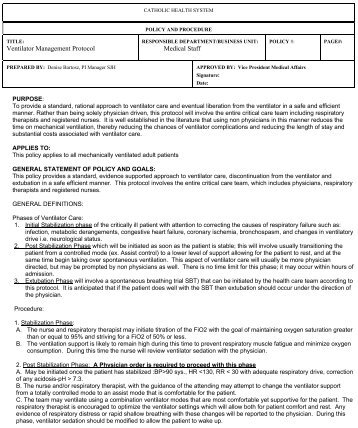 Ventilator Management Protocol Medical Staff - Catholic Health ...