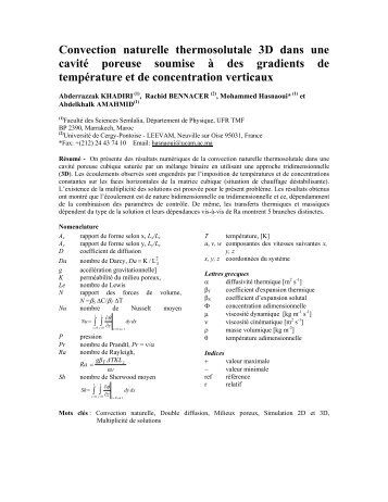 Convection naturelle thermosolutale tridimensionnelle dans une ...