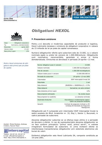 Raport de analiza obligatiuni Hexol - Kmarket.ro