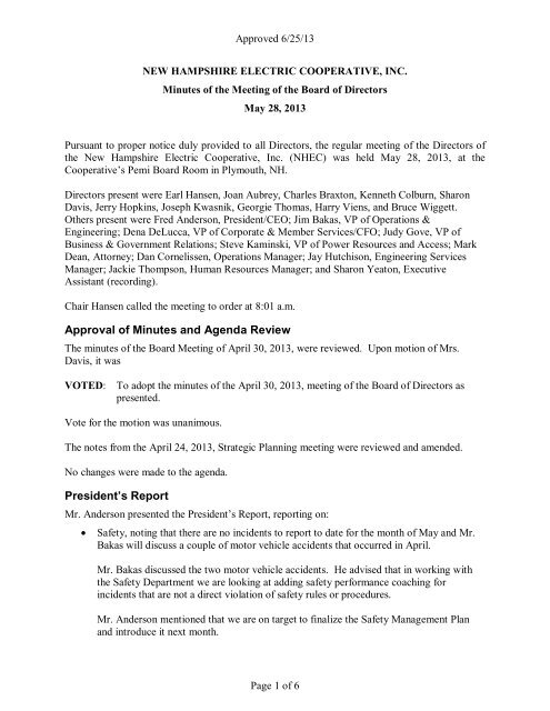 Approval of Minutes and Agenda Review President's Report