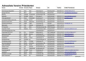 Adressliste Vereine /PrÃ¤sidenten