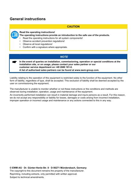 Operating instructions Wire feed unit - EWM Hightec Welding GmbH