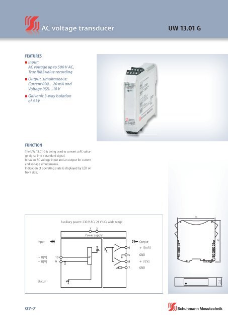 UW 13.01 G AC voltage transducer - Schuhmann Messtechnik