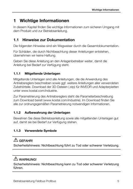 Betriebsanleitung INVEOR Feldbus Profibus - Kostal