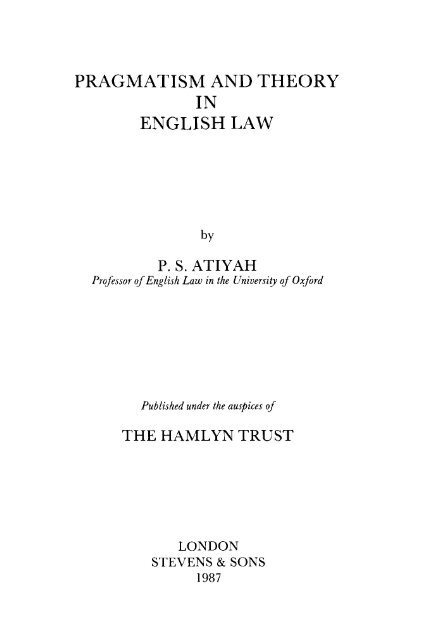 Pragmatism and Theory in English Law - College of Social Sciences ...