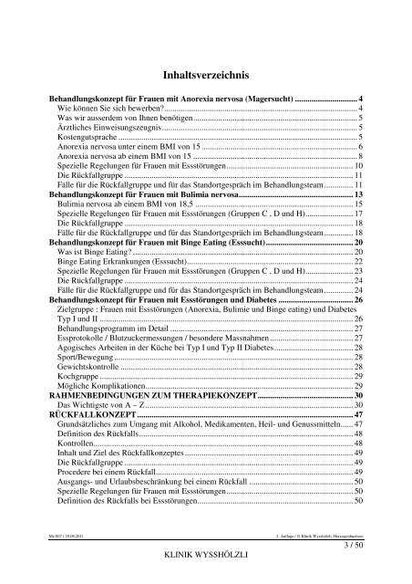 Therapiekonzept fÃƒÂ¼r Frauen mit EssstÃƒÂ¶rungen ... - Klinik WysshÃƒÂ¶lzli
