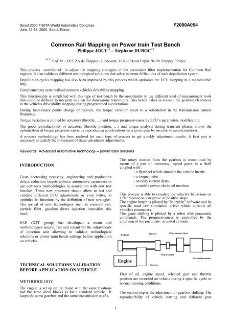 Common Rail Mapping on Power train Test Bench