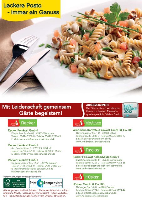 Gastro Spezial Pasta - Recker Feinkost GmbH