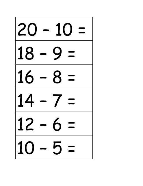 Doubles Flashcards Subtraction Priestman Street School