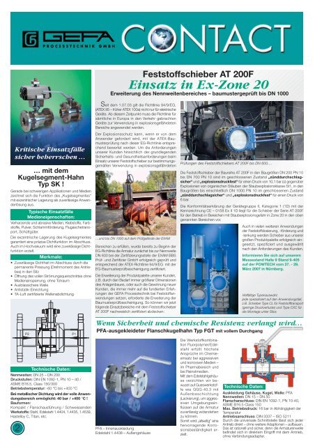 mit dem Kugelsegment-Hahn Typ SK - GEFA Processtechnik GmbH