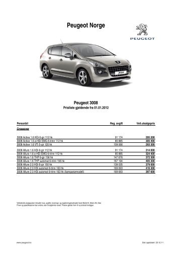 Kundeprislister personbiler 2012 internett) - Peugeot