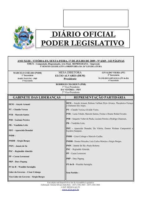DIÃ RIO OFICIAL PODER LEGISLATIVO - AssemblÃ©ia Legislativa do ...