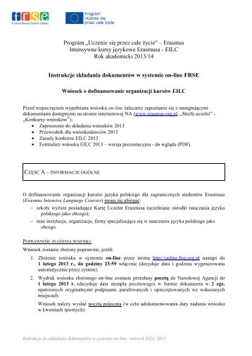 Instrukcje wypeÅniania i skÅadania wniosku on-line - Erasmus
