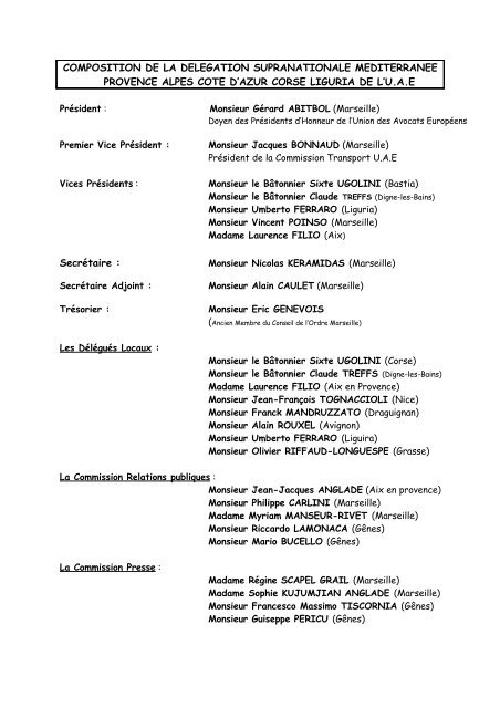 composition de la delegation supranationale - Union des Avocats ...
