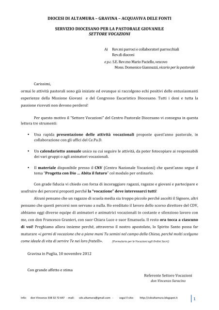 lettera - Diocesi Altamura - Gravina - Acquaviva delle Fonti