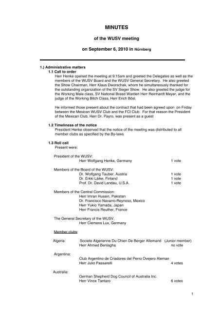 WUSV Meeting Minutes 2010 - German Shepherd Dog Council of ...