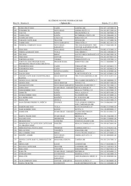 16 - JP NIO SluÅ¾beni list Bosne i Hercegovine