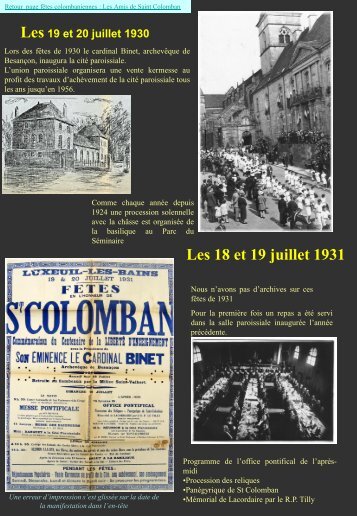 Les 18 et 19 juillet 1931 - L'association des Amis de Saint Colomban