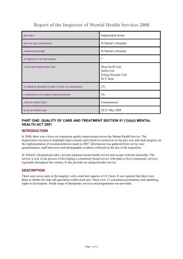 St. Patrick's Hospital - Mental Health Commission