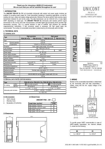 unicont pgk - Nivelco Process Control Co., Inc.