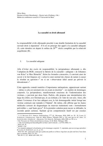 La causalitÃ© en droit allemand - Grerca