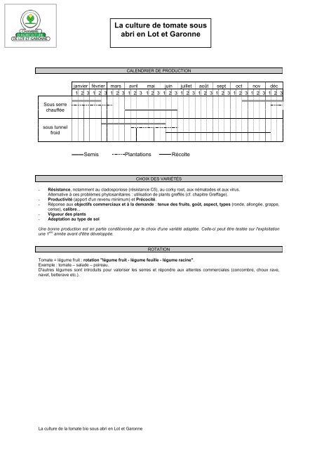 La culture de tomate sous abri en Lot et Garonne - Chambre ...