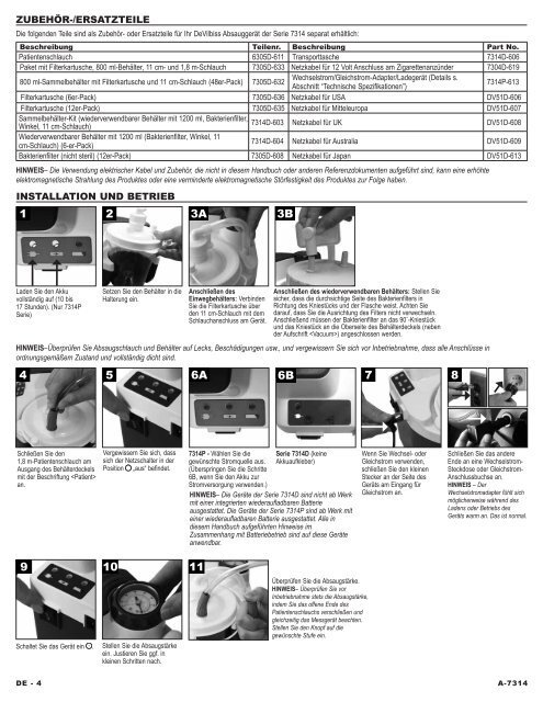 DeVilbissÂ® Vacu-AideÂ® QSU AbsauggerÃ¤t Bedienungsanleitung ...