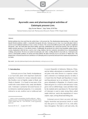 Ayurvedic uses and pharmacological activities of Calotropis procera ...
