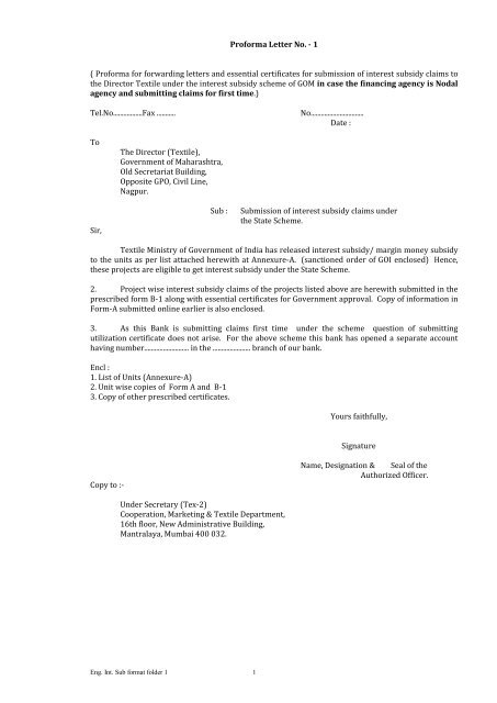 Proforma Letter No. - 1 ( Proforma for forwarding letters and ...
