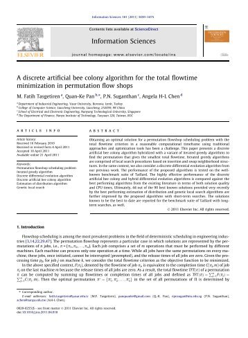 A discrete artificial bee colony algorithm for the total flowtime ...