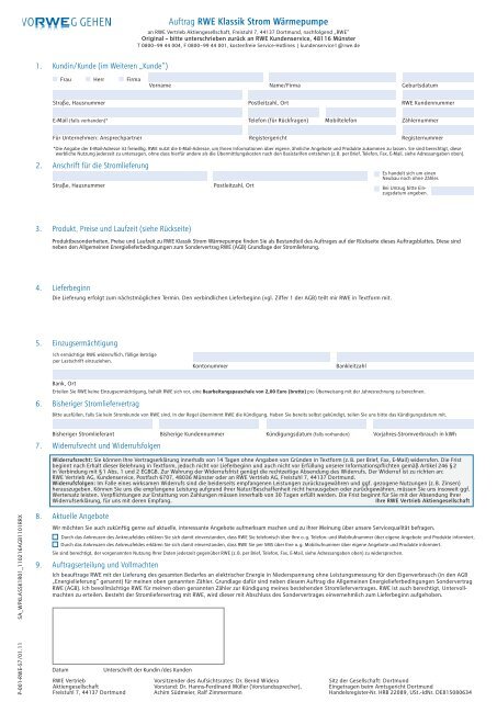 Auftrag RWE Klassik Strom WÃ¤rmepumpe - wbm