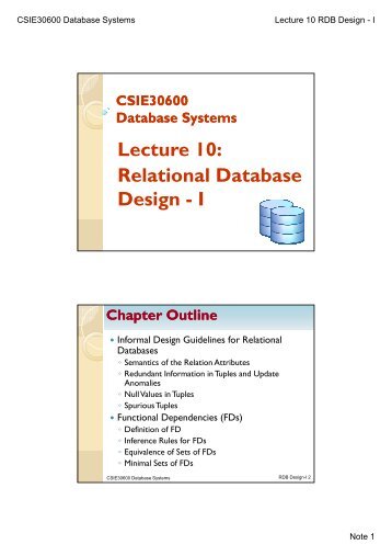 Lecture 10: Relational Database i Design - I
