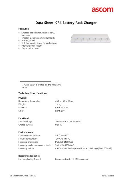 Data Sheet, CR4 Battery Pack Charger for Advanced ... - Innovaphone