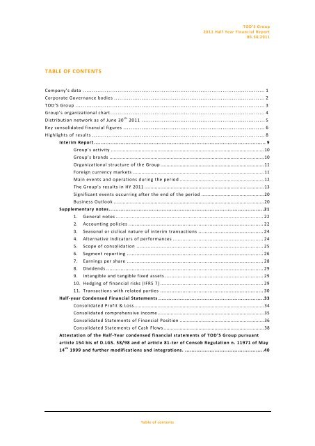 2011 Half-year report - Tod's