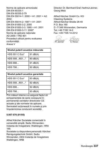 HDS 551 C Eco HDS 558 C/CSX Eco HDS 601 C Eco HDS 698 C ...