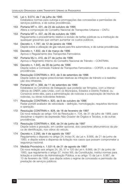 legislaÃ§Ã£o organizada transporte urbano de passageiros - MetrÃ´