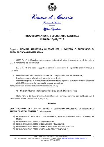 Nomina struttura di staff per il controllo successivo di regolaritÃ  ...